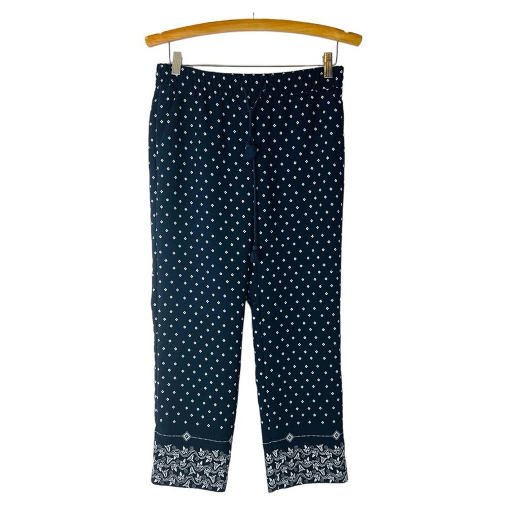 Loft blue white floral diamond cropped preppy boho coastal pants XSP